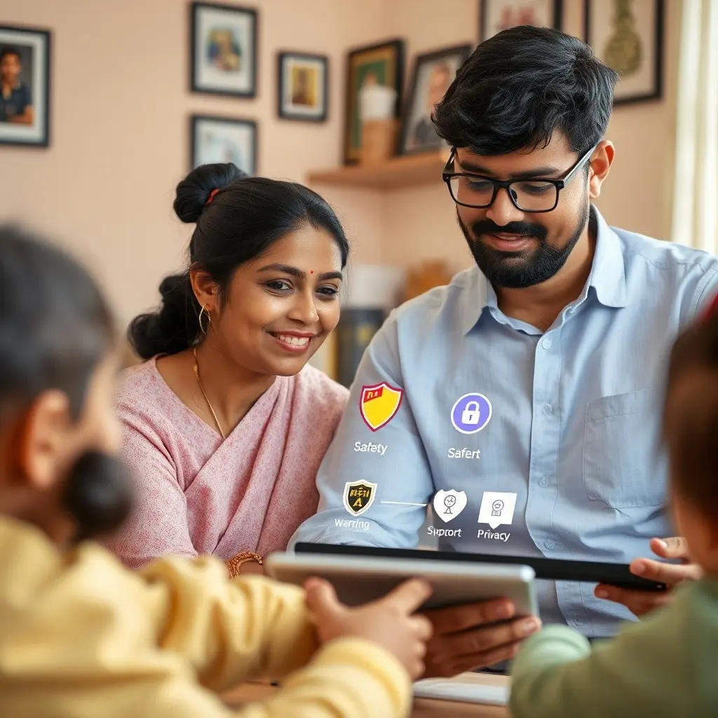 teacher and parent explaining student to use social media wisely and carefully
